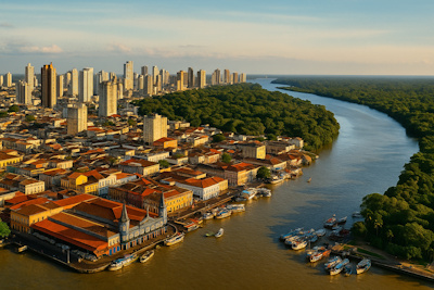 Vue a&eacute;rienne de Bel&eacute;m, au c&oelig;ur de l’Amazonie, lieu de la COP30